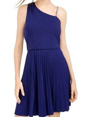 BCX Women Asymmetrical-Strap Dress Royal Blue Size Medium Pleated  Skirt